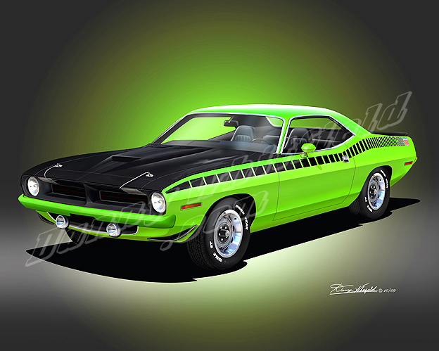 1970 1973 plymouth baracuda classic car art by Danny Whitfield